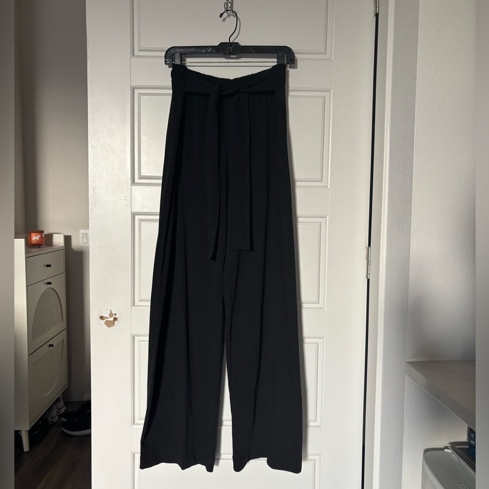 Zara Black High Rise Pull On Wide Leg Pants with Belt, XL
